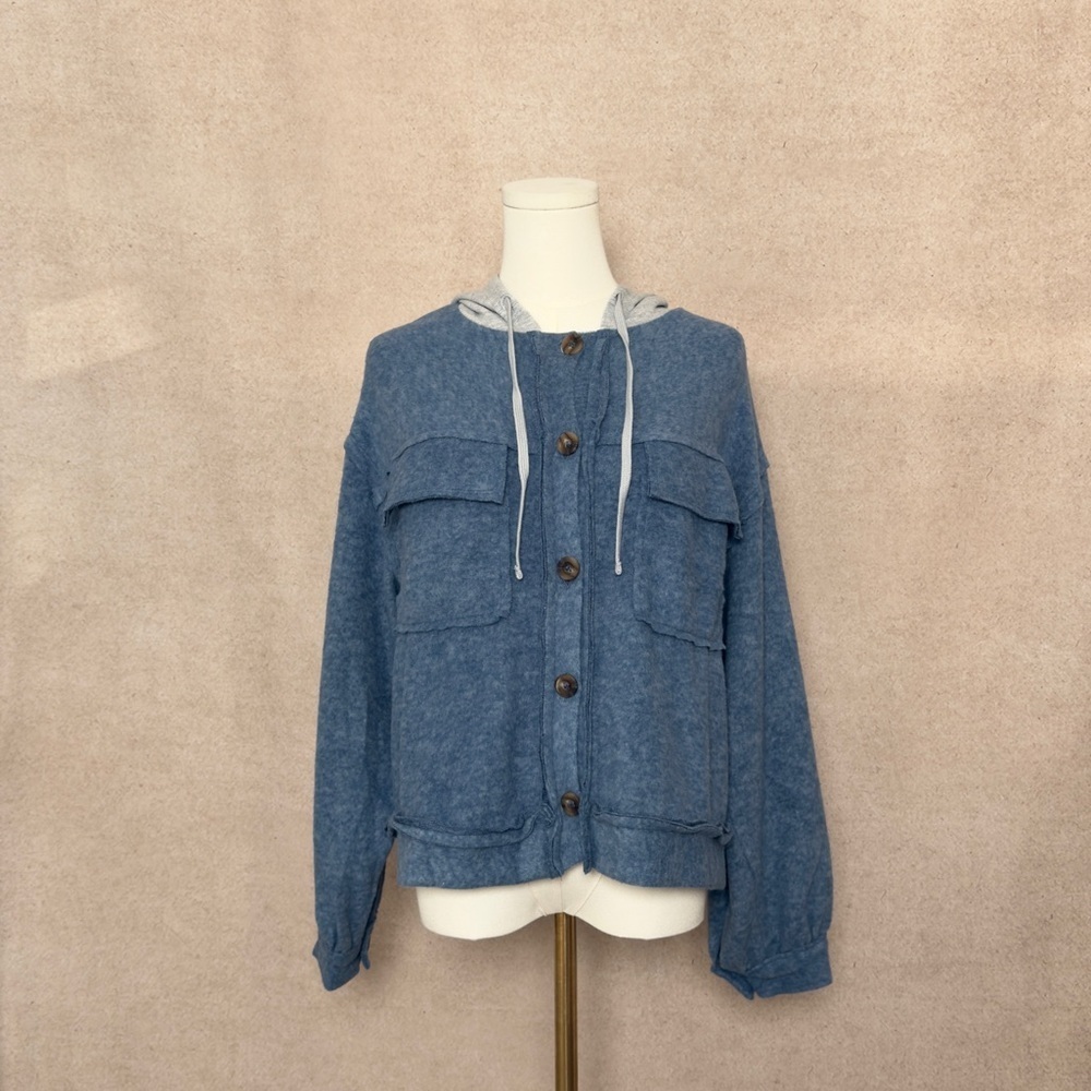 Zenana Outfitters Soft & Cozy Denim Blue Hooded Jacket